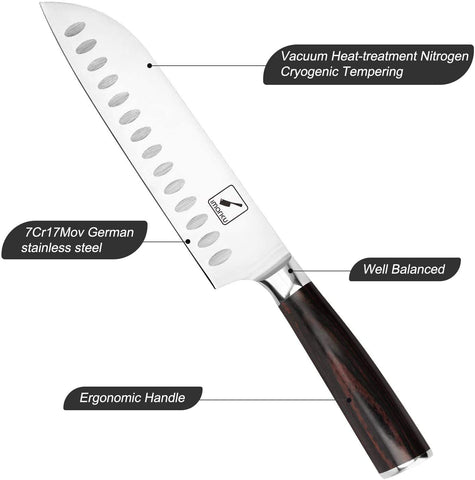 imarku chef knife 7-inch hollow edge for clean, non-stick slicing.