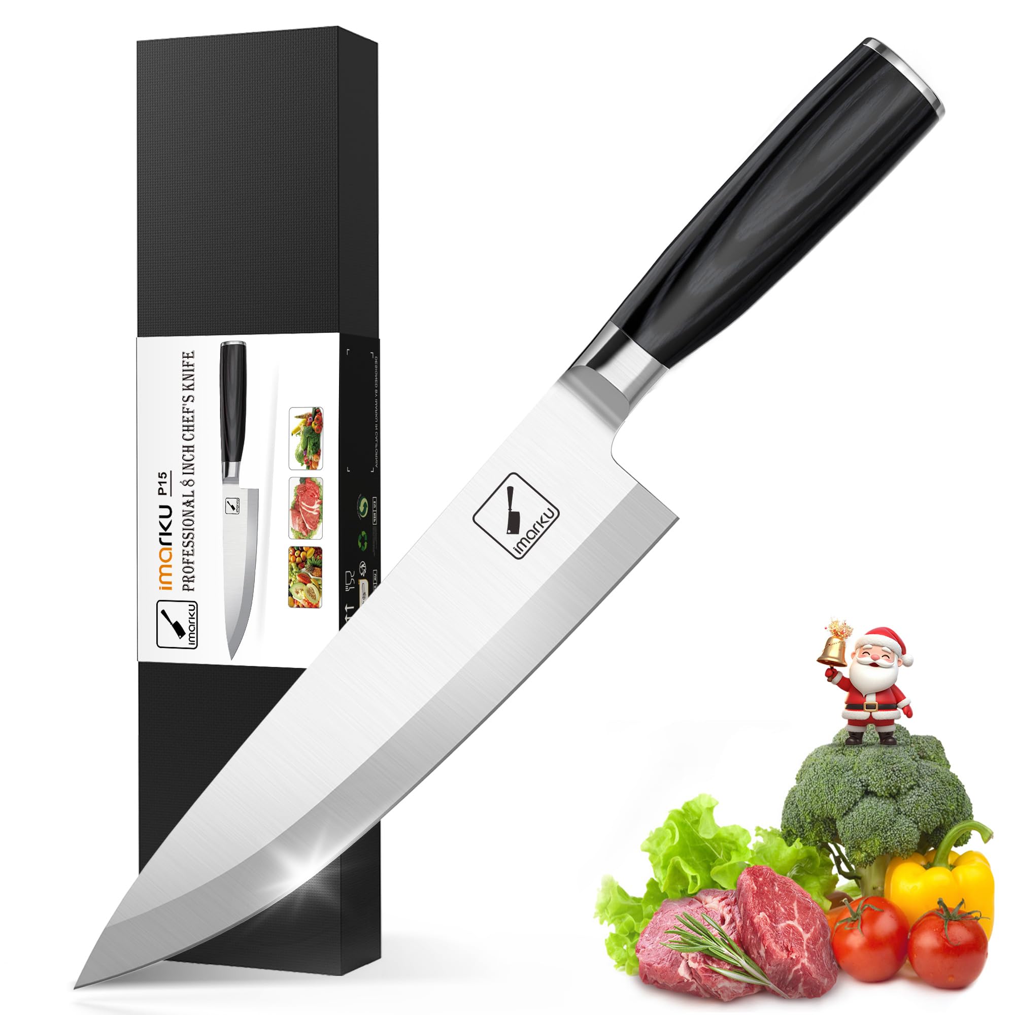 imarku chef knife 8-inch blade closeup shows razor-sharp edge for precise cuts