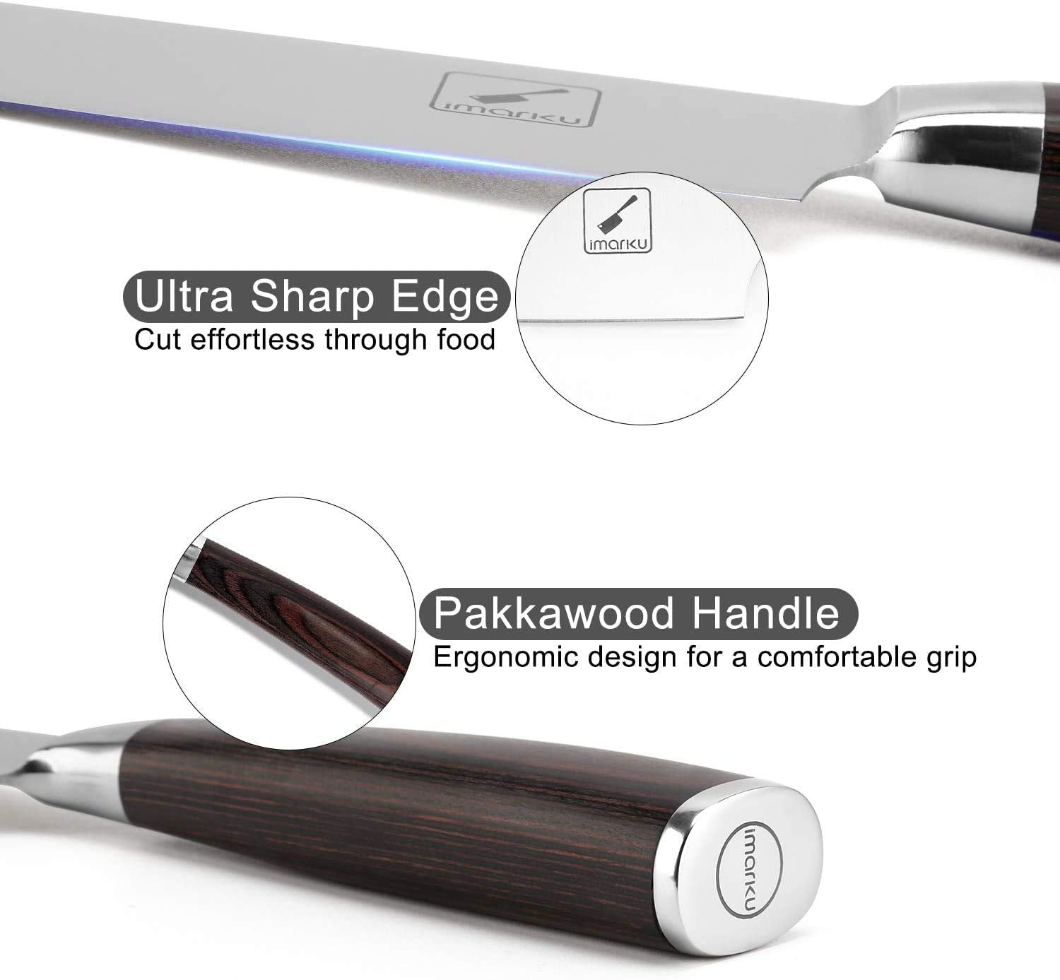 Imarku chef knife 8 inch blade slicing action on vegetables for efficient prep