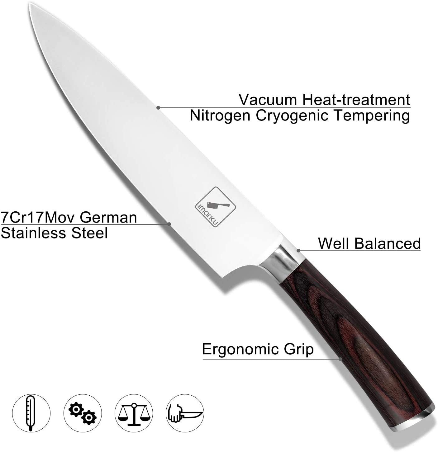 Imarku chef knife 8 inch ergonomic handle in hand for comfortable long term use