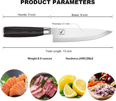 imarku chef knife 8-inch ergonomic pakkawood handle improves grip during long chopping
