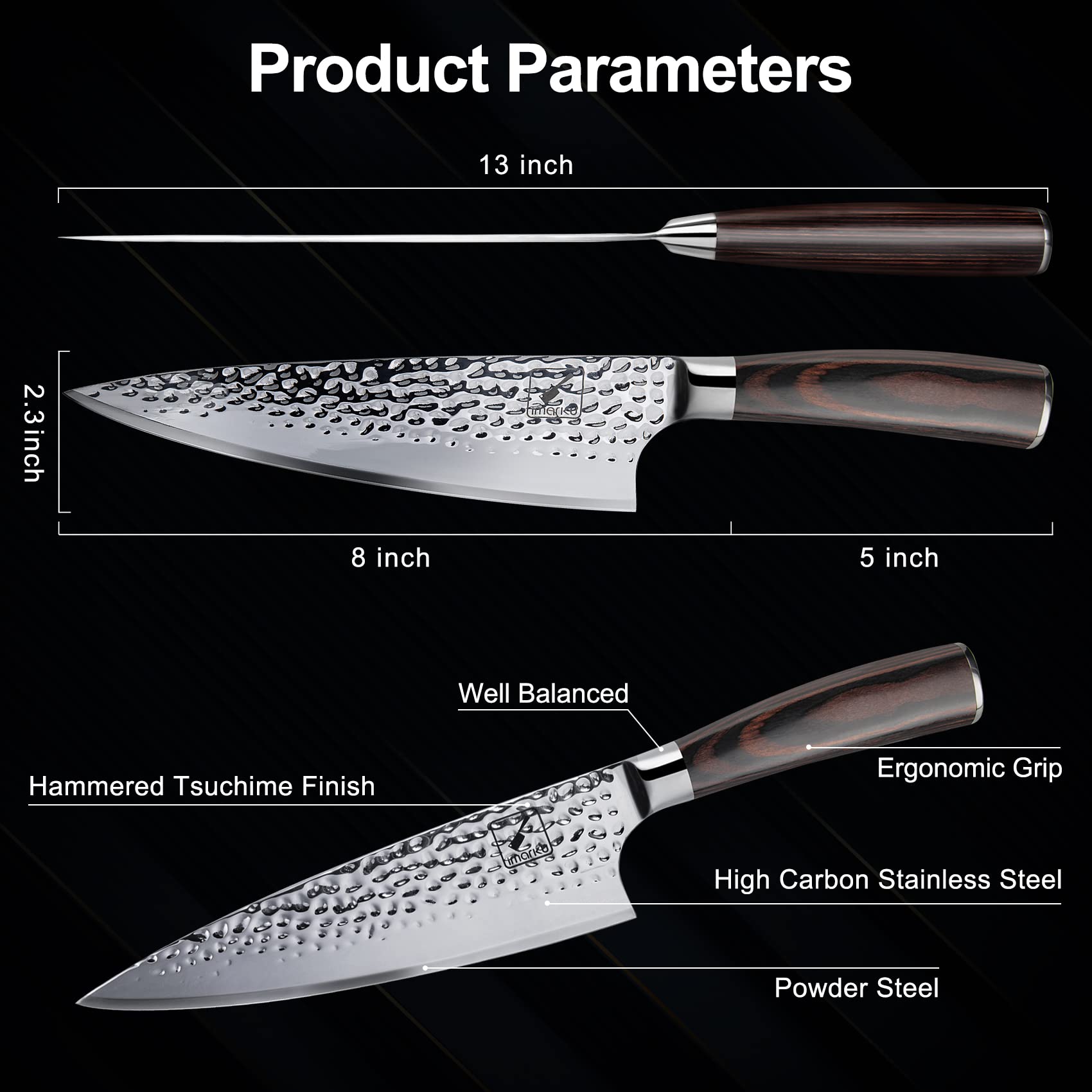 imarku Damascus chef knife polished blade reduces sticking during slicing