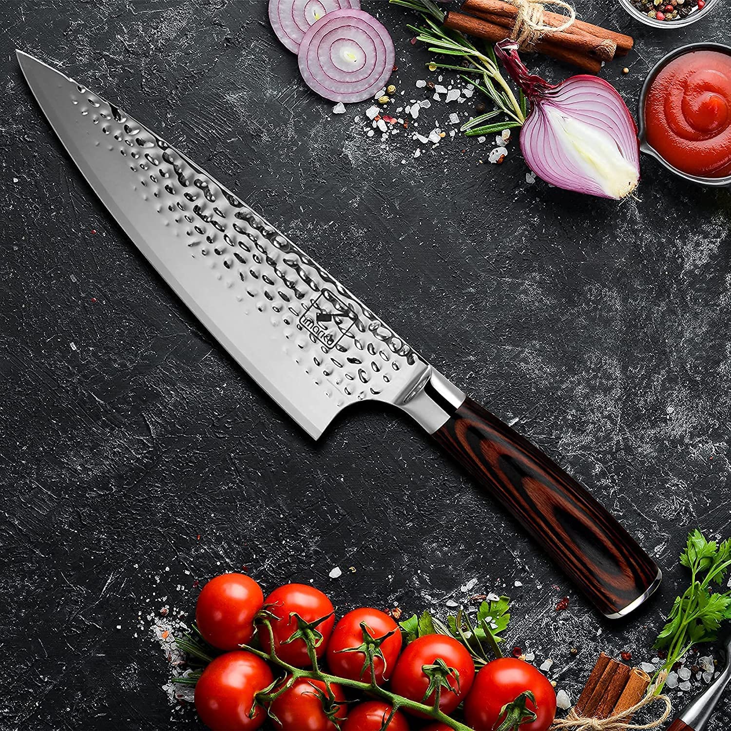 imarku Damascus chef knife kitchen-use versatility for vegetables and meats