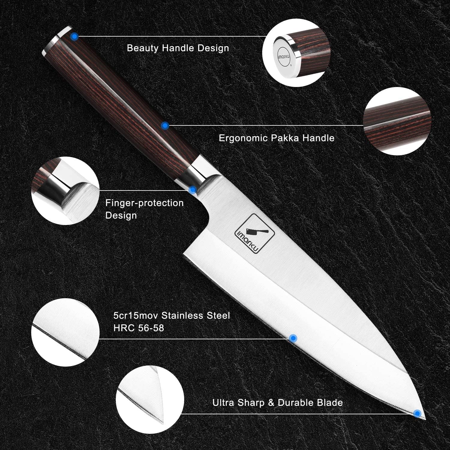 imarku deba knife 7-inch single bevel 12-15° ideal for sashimi slicing