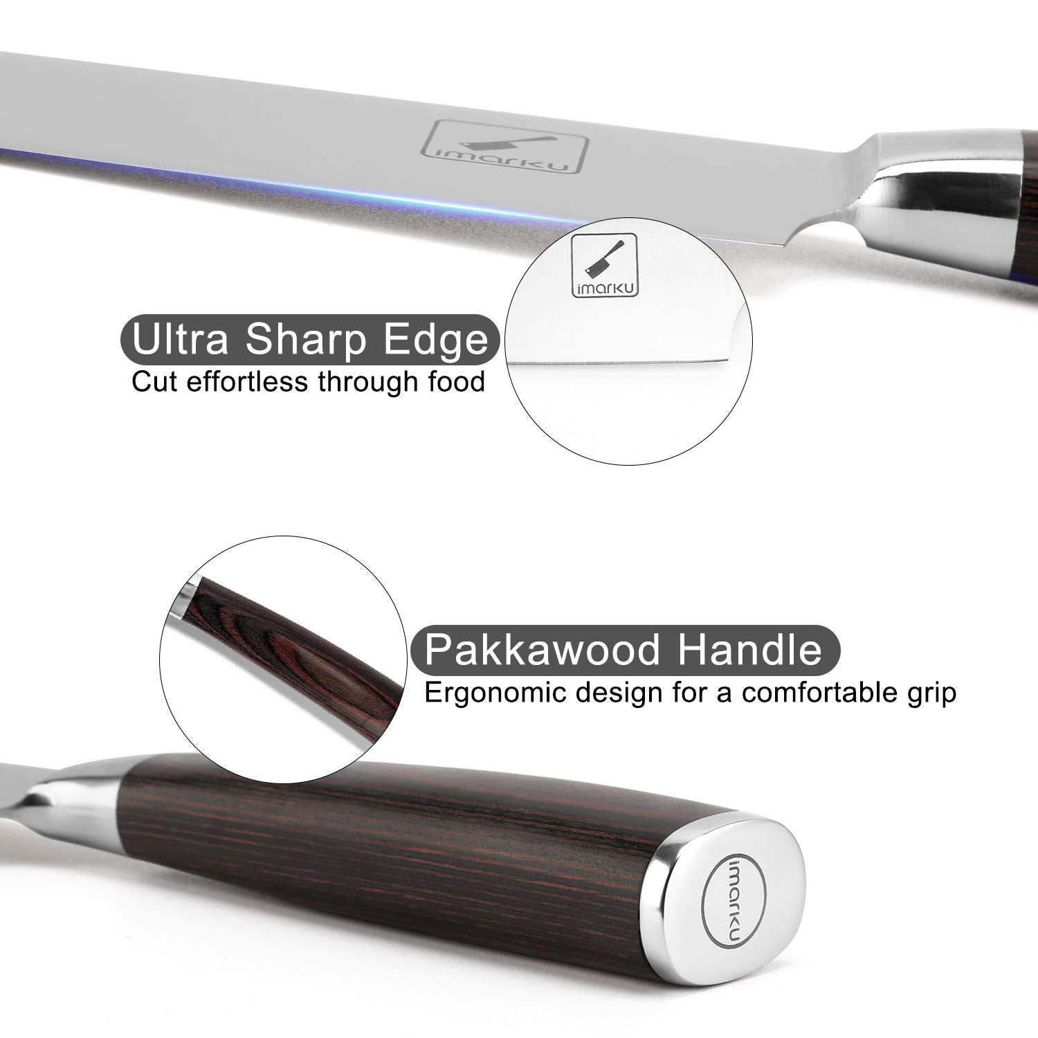 imarku ergonomic Pakka handle provides comfortable grip during long prep sessions.