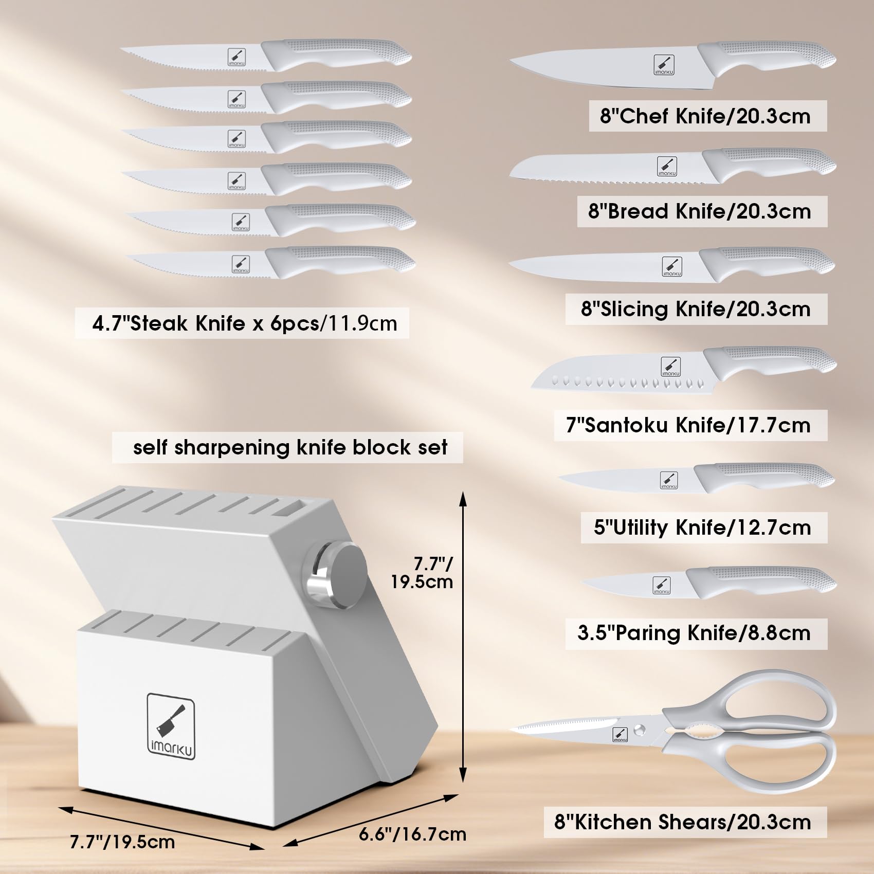 Imarku FSC-certified wood block supports safe knife storage and durability.