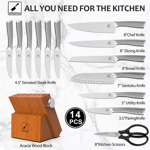 Imarku knife with full-tang ergonomic handle for comfortable grip.