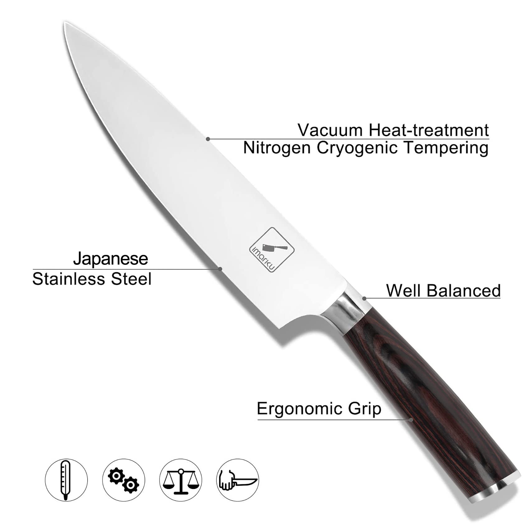 imarku gyuto knife in action demonstrates versatile cutting for slicing, dicing, and chopping.