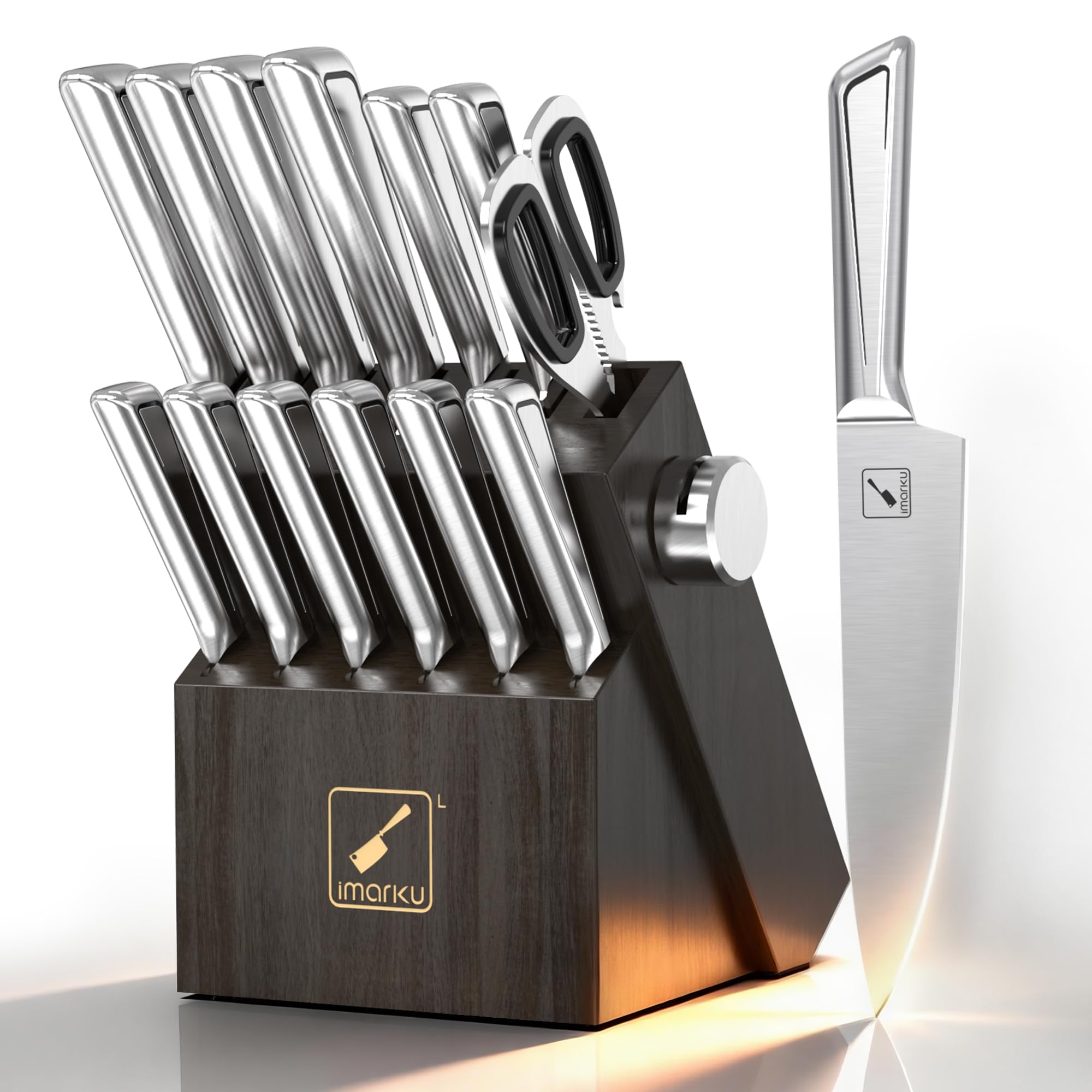 imarku knife block set with wooden block offers organized storage and built-in sharpener