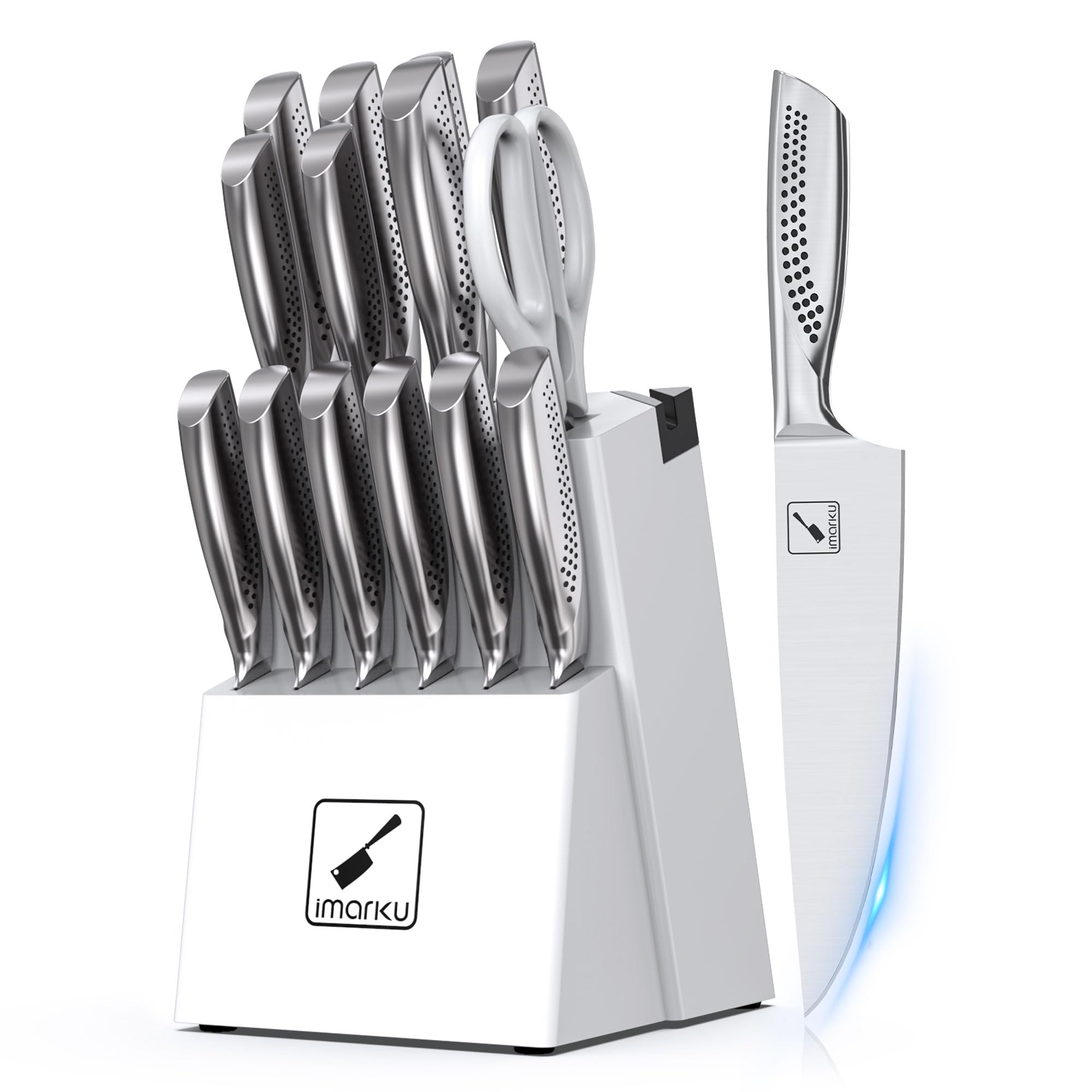 imarku knife set block with built-in sharpener for easy blade maintenance
