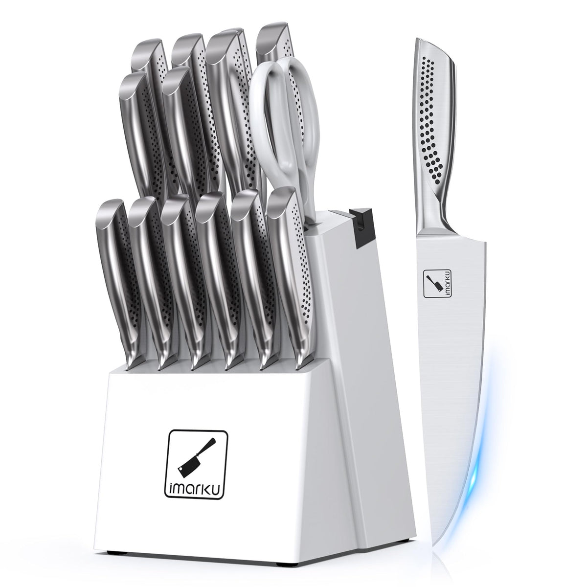 imarku knife set block with built-in sharpener for easy blade maintenance