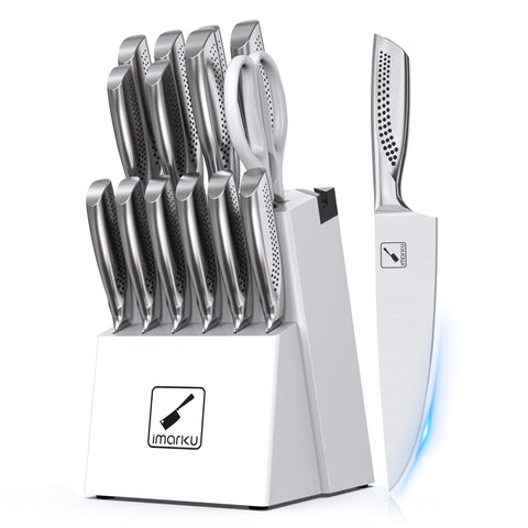 imarku knife set block with built-in sharpener for easy blade maintenance