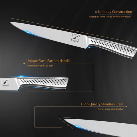 Imarku knife set santoku 7-inch blade enables efficient dicing and mincing.