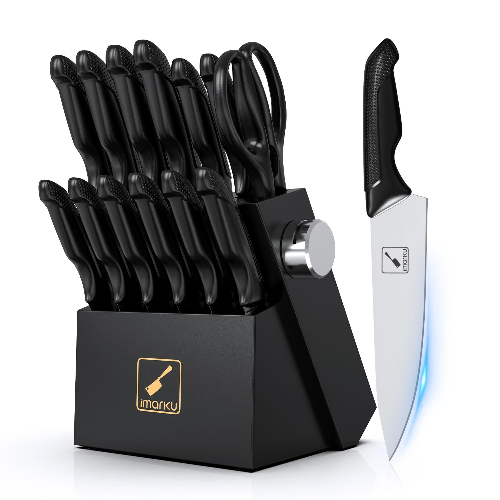 imarku knife set with block and sharpener keeps blades razor-sharp for easy prep