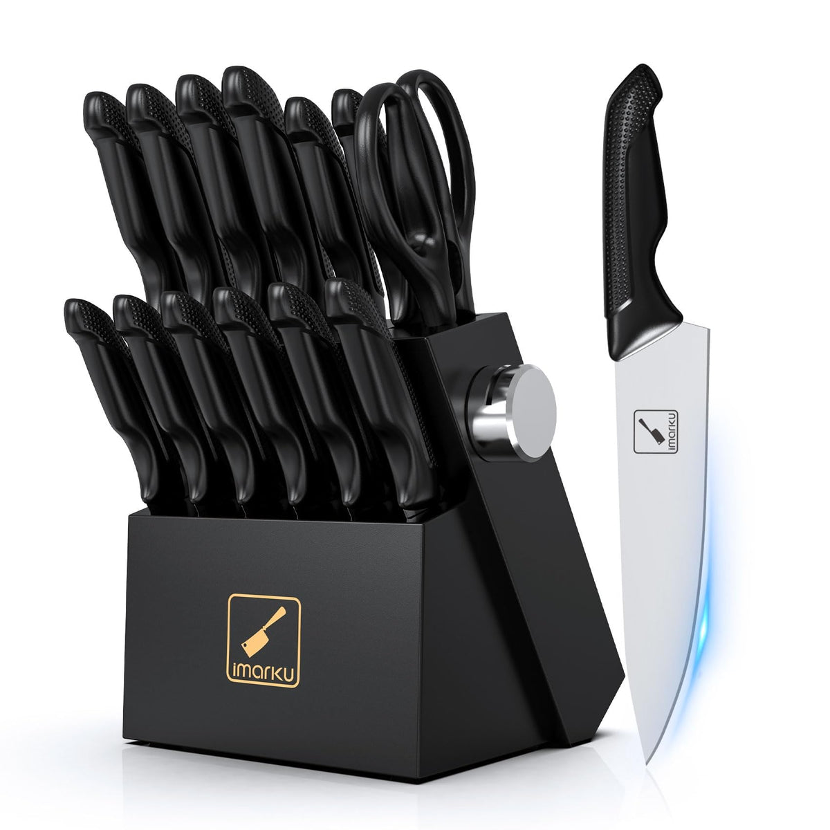 imarku knife set with block and sharpener keeps blades razor-sharp for easy prep