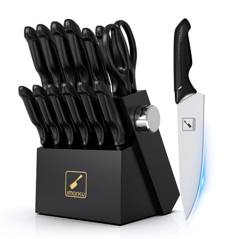 imarku knife set with block and sharpener keeps blades razor-sharp for easy prep