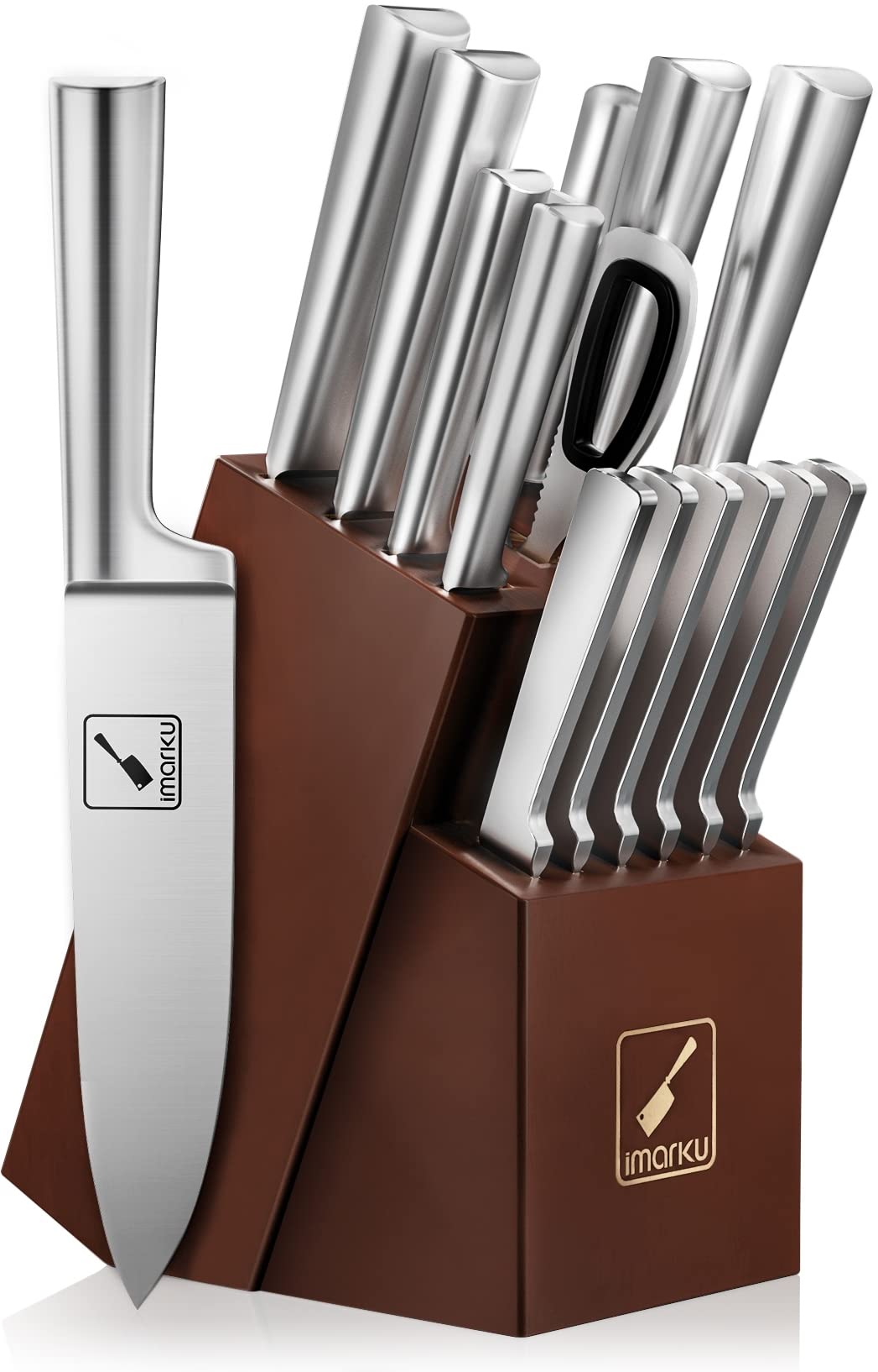 Imarku knife-set full-tang handle close-up reveals comfortable grip