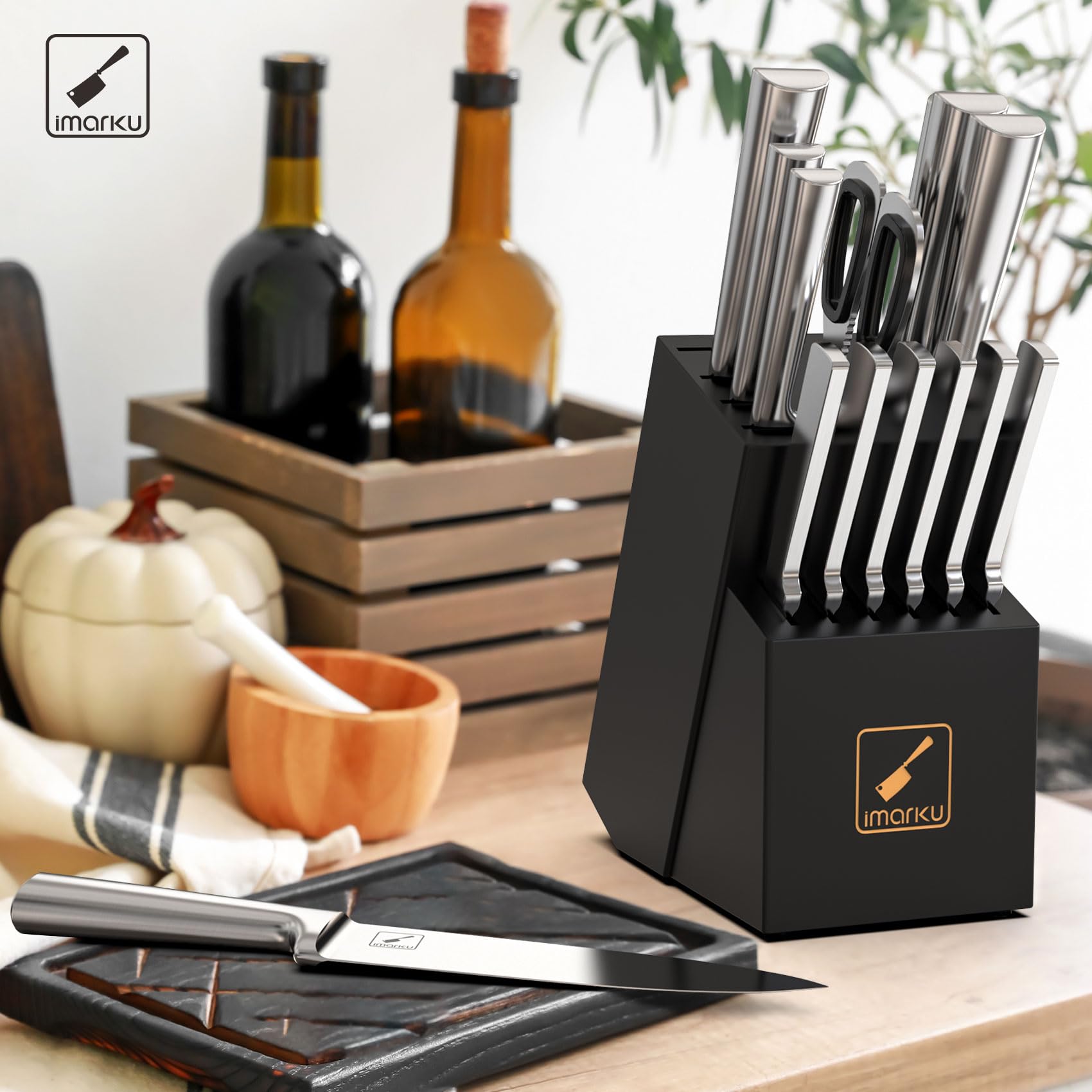 imarku knife sharpener and wood block storage keeps knives sharp