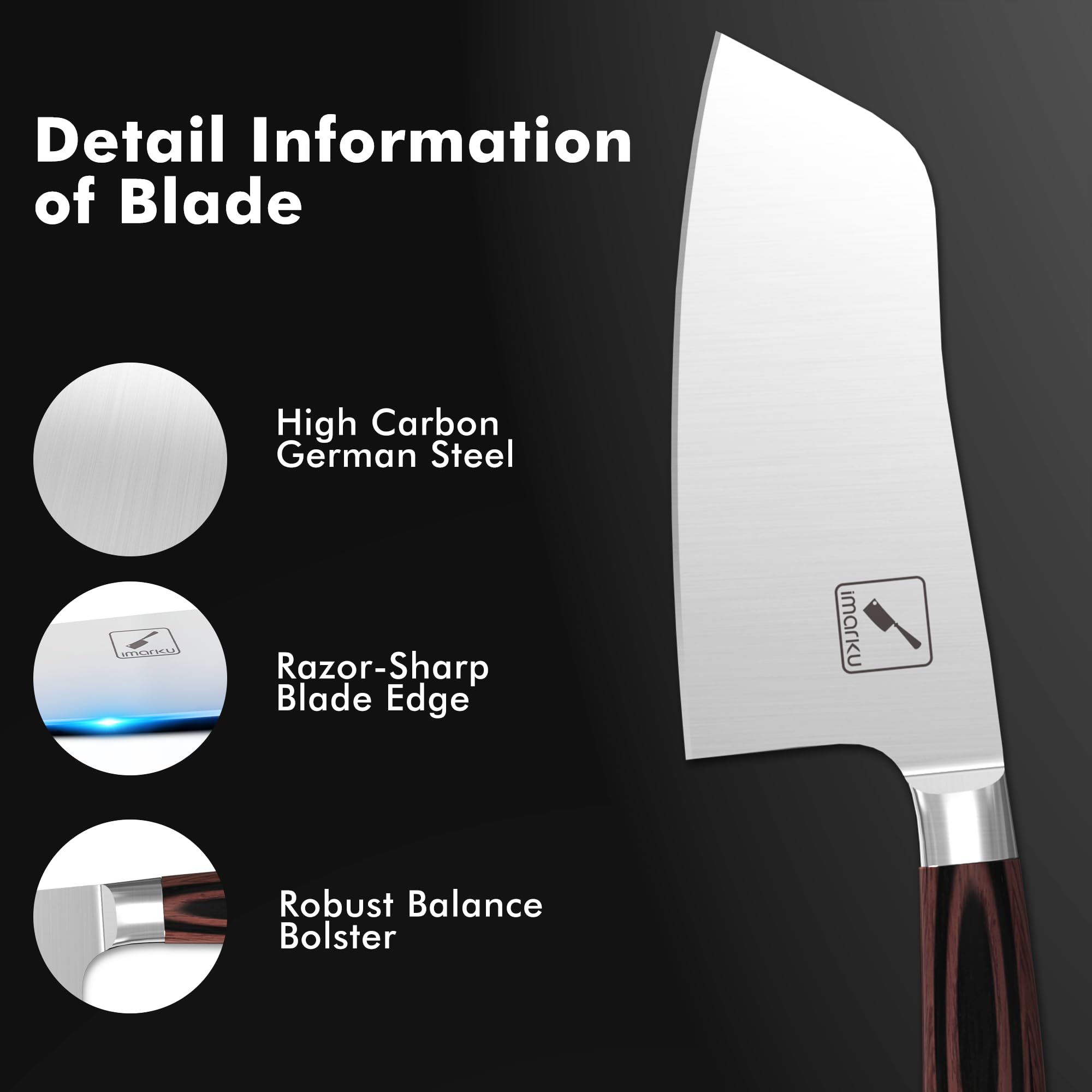 imarku 7-inch meat cleaver bone cutting capability demonstrated in kitchen prep.