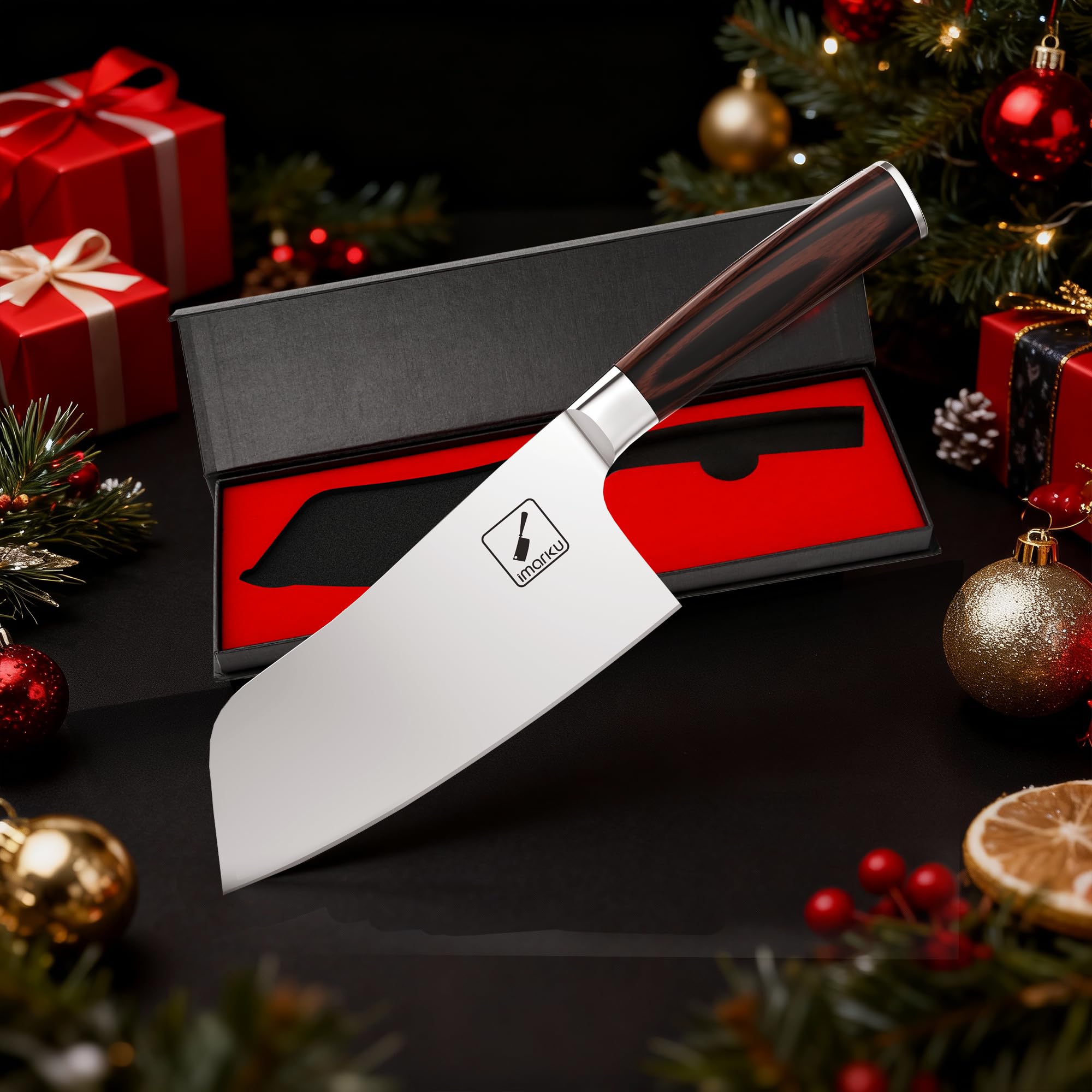 imarku 7-inch meat cleaver stainless steel head shine and corrosion resistance.