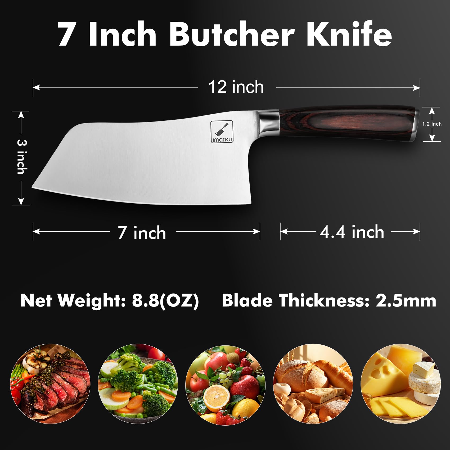 imarku 7-inch meat cleaver in action for versatile vegetable slicing.