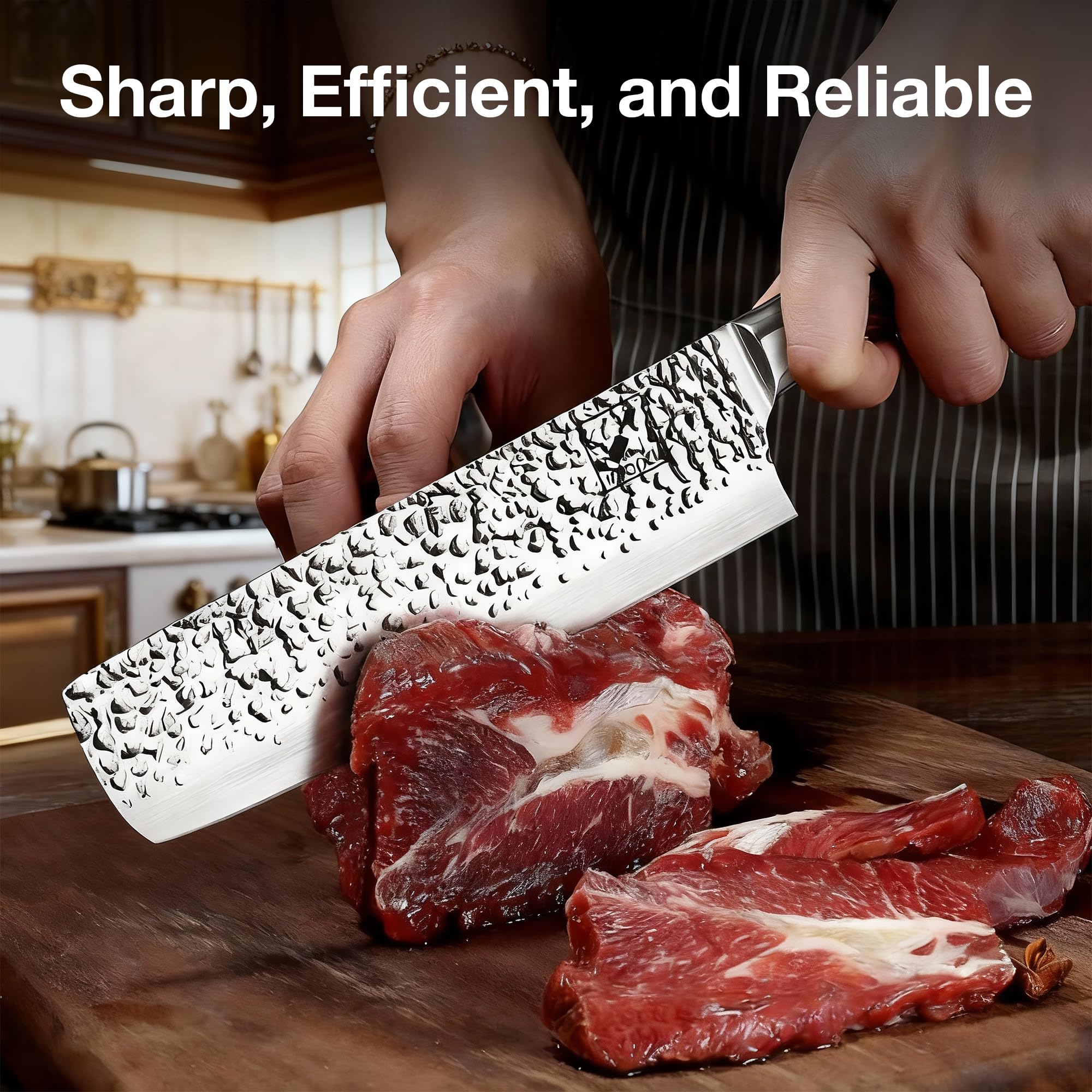 Imarku Nakiri Knife full-tang balance enhances cutting control.