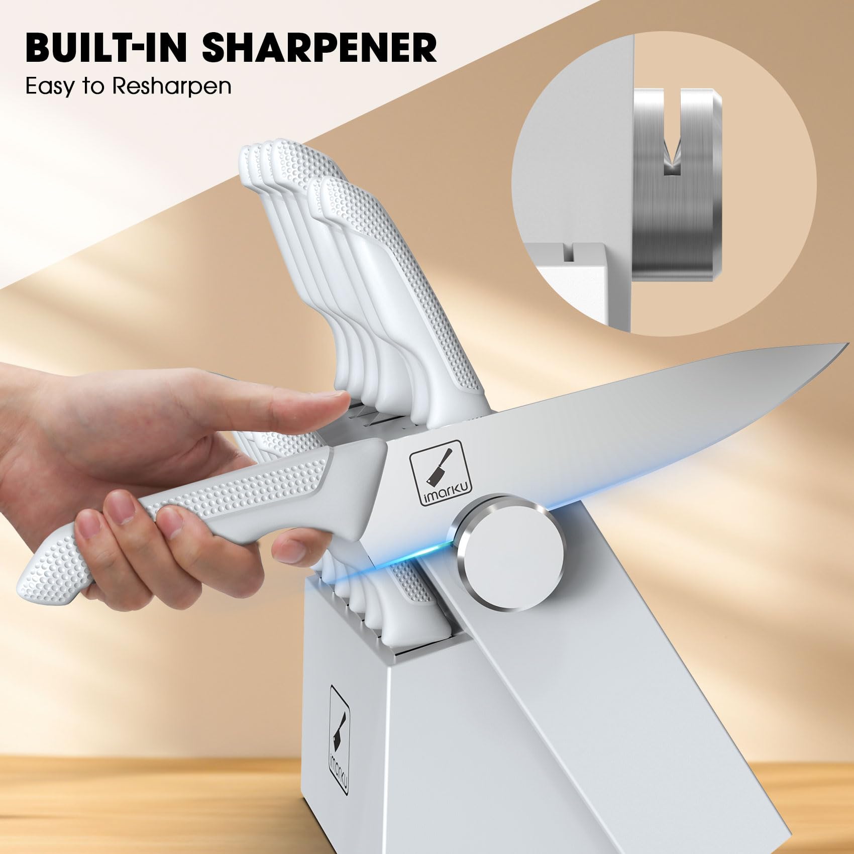 Imarku paring knife close-up, precise edge for peeling and trimming fruits.