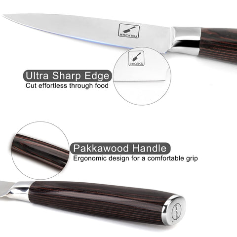 imarku paring knife with ergonomic pakkawood handle for comfortable prep.