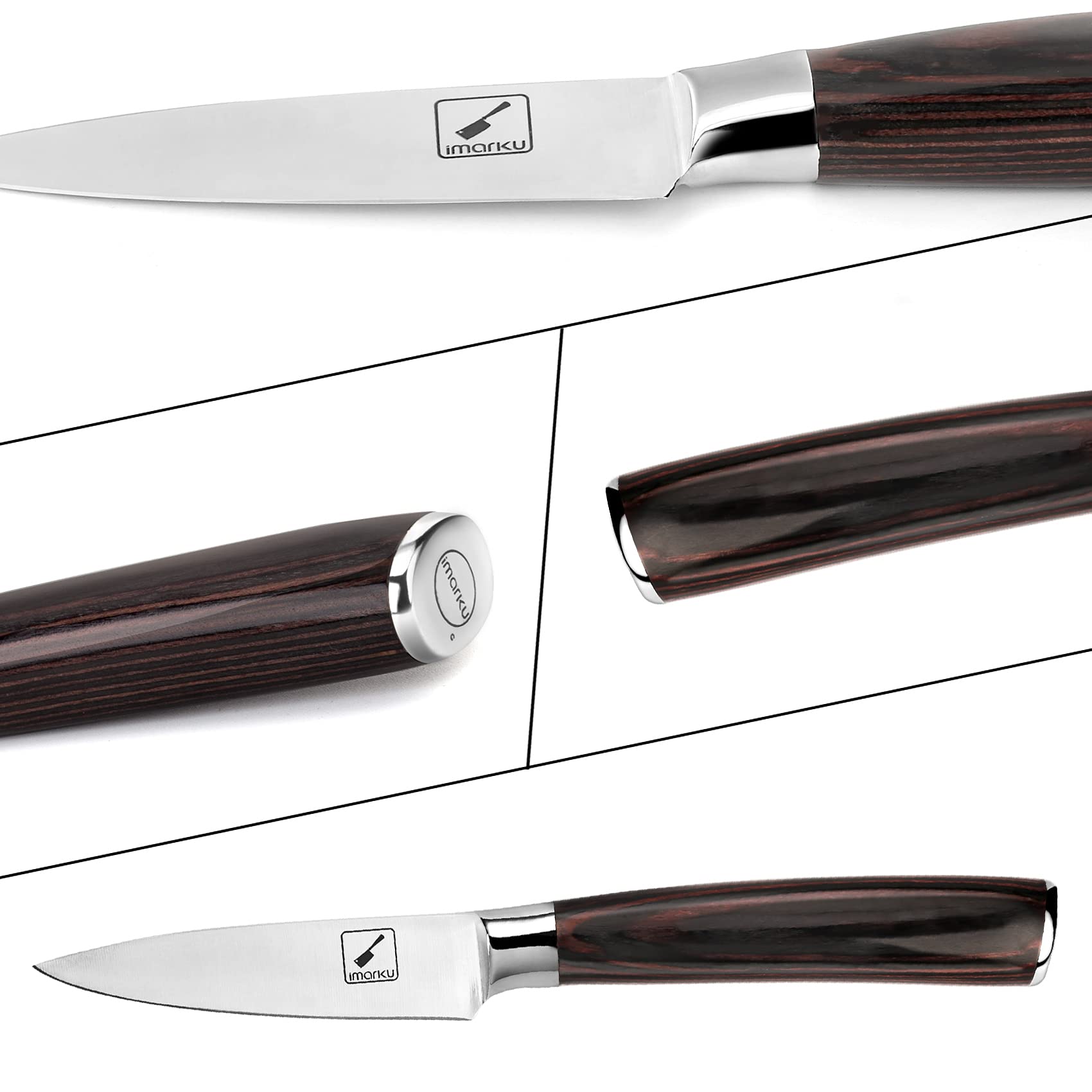 imarku paring knife razor edge at 9-15 degrees for clean cuts.