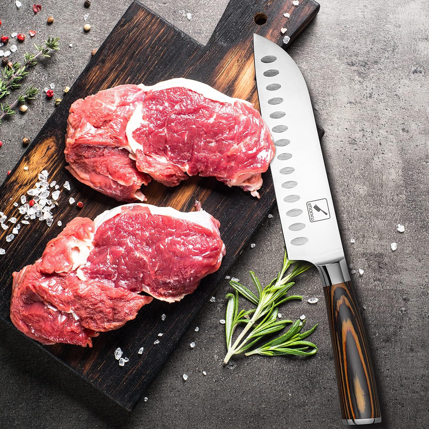 imarku Santoku knife ergonomic grip enhances comfort during long prep