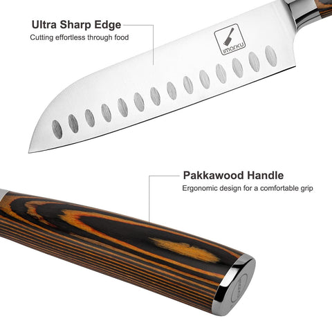 imarku Santoku knife with hollow edge reduces sticking when slicing