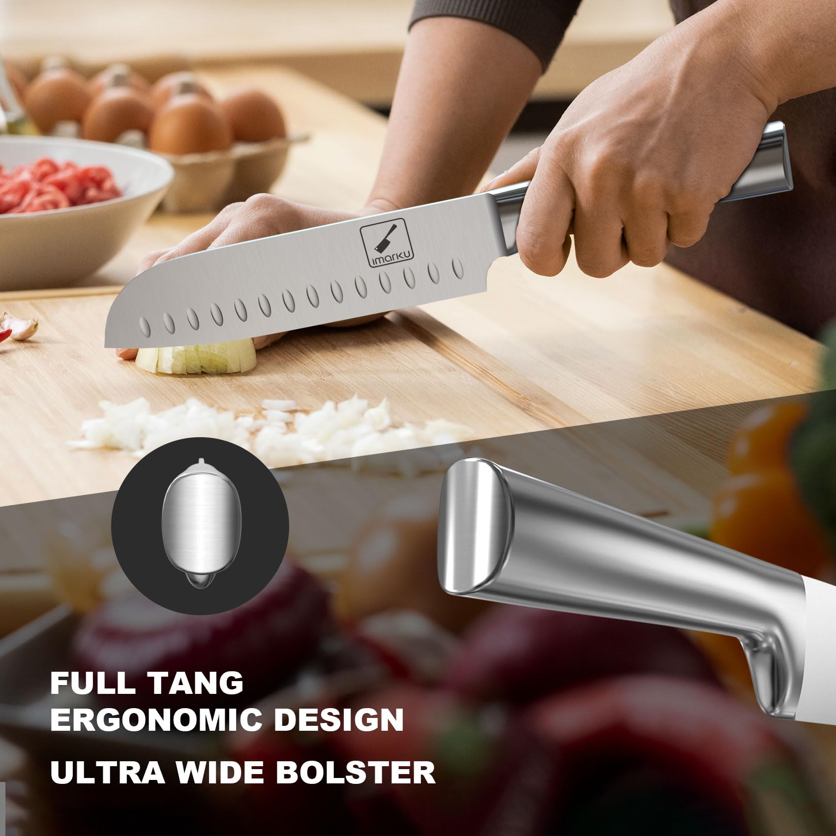 imarku santoku knife tapered blade for effortless chopping