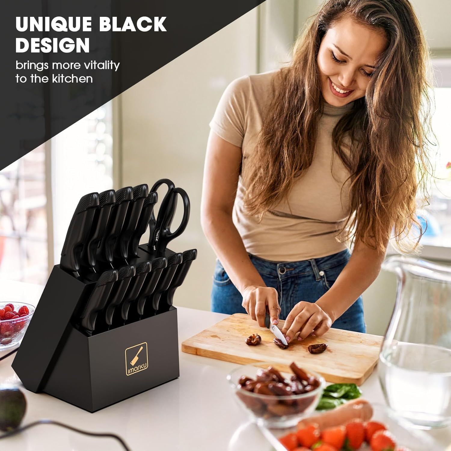 imarku wooden block with built-in sharpener for organized storage