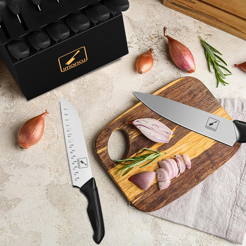 imarku wooden knife block storing all knives securely