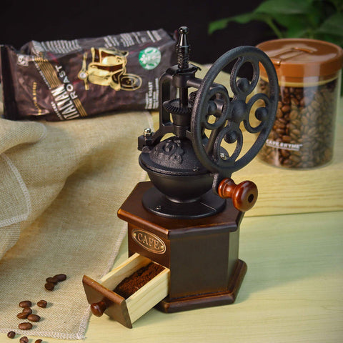 IMAVO antique-design coffee grinder adds vintage charm to kitchen decor.