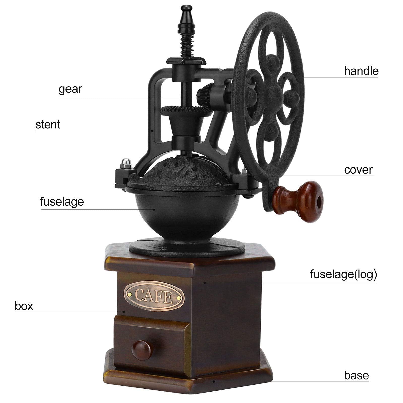 IMAVO wooden body with cast iron crank showing durable construction for daily use.