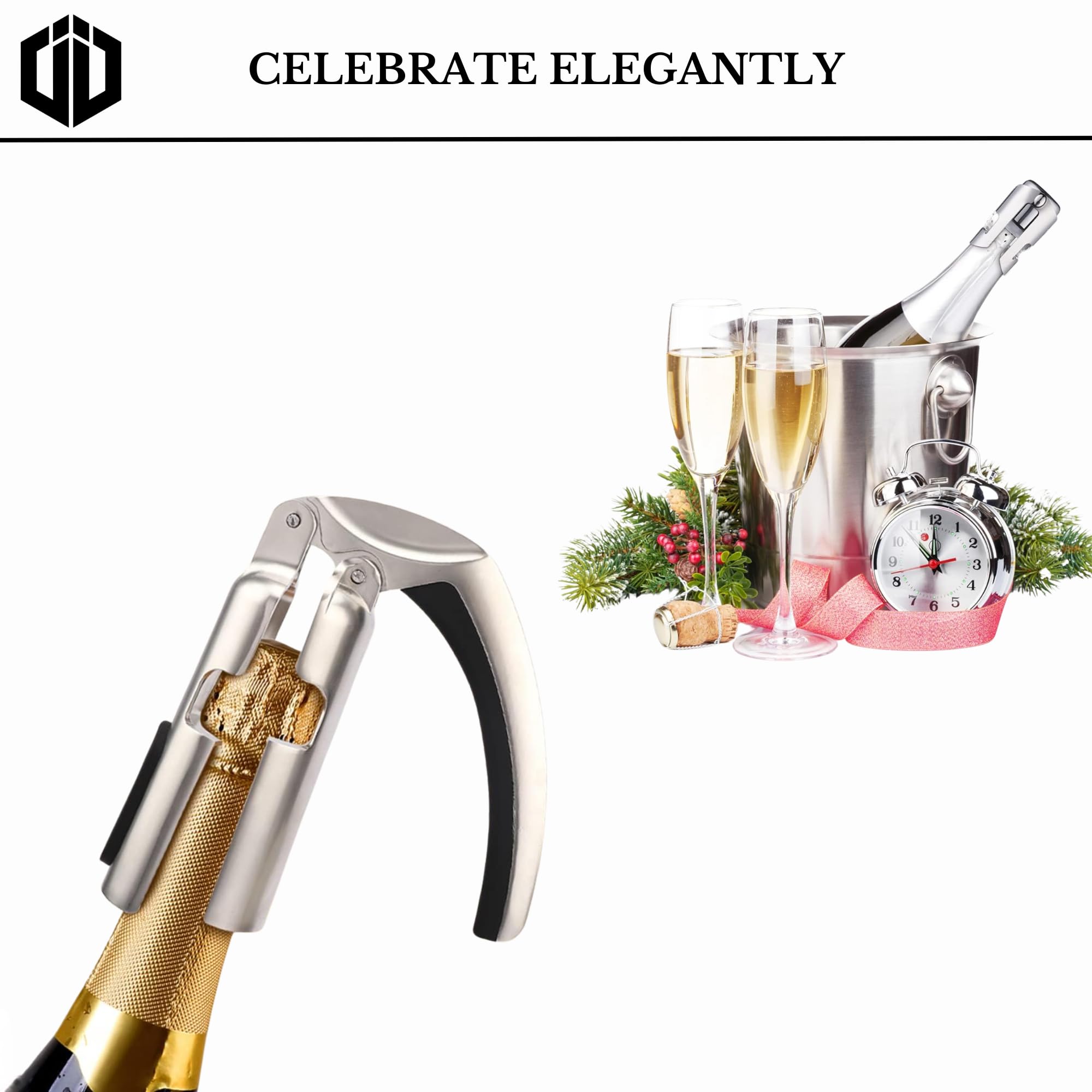 Imbibe & Indulge multi-use bar tool handles champagne, wine, and beer.