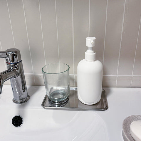 IMEEA small silver tray for perfume display on a dresser, adding refined style.