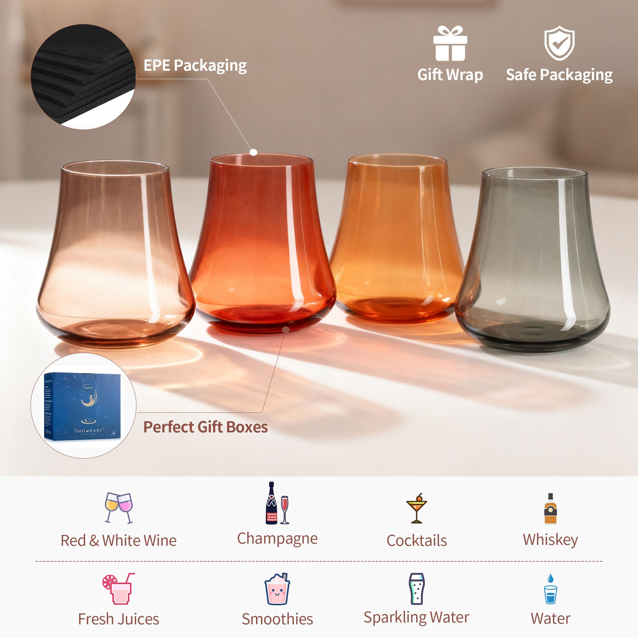 Imourari 15oz capacity ideal for red or white wine.