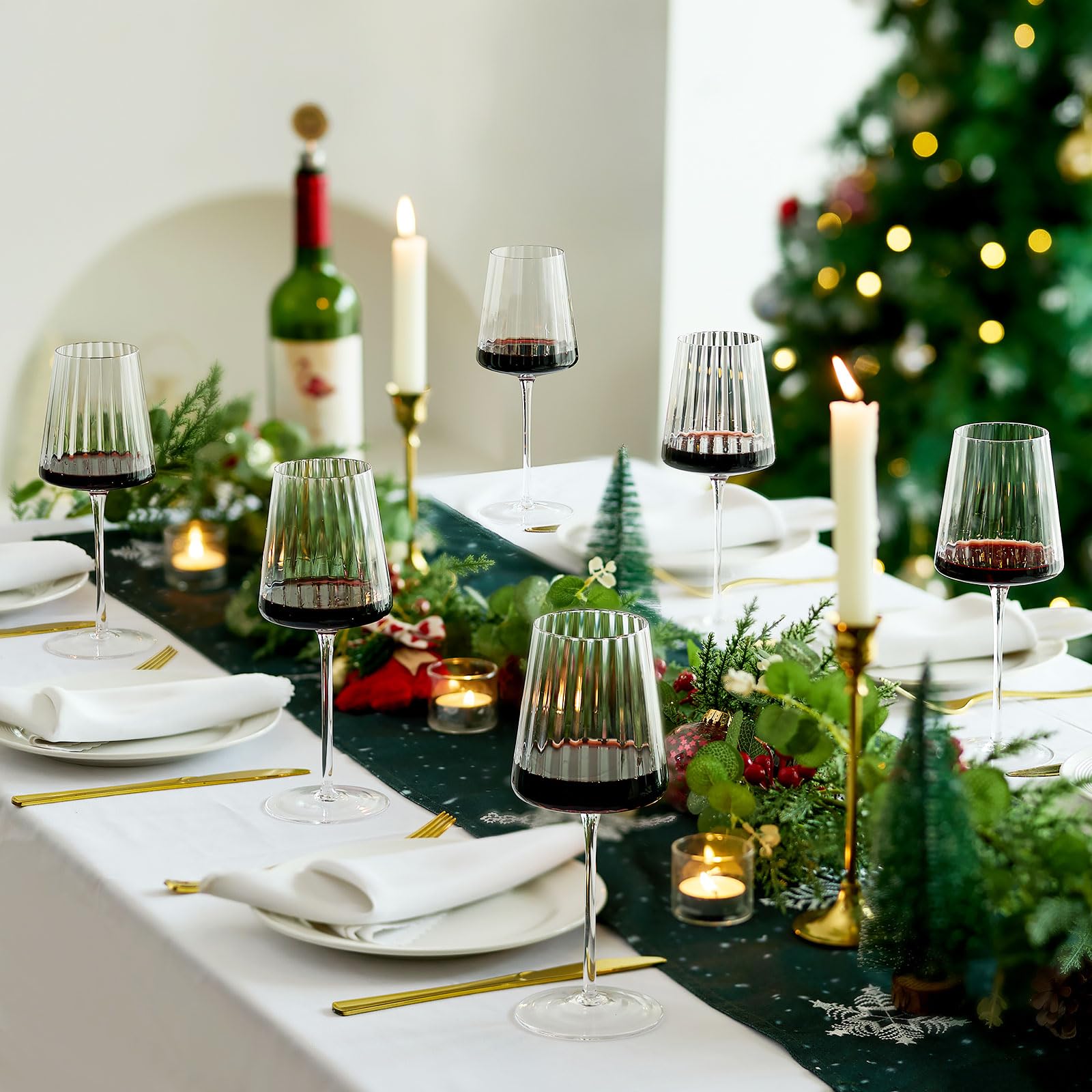 Imourari ribbed wine glasses set of 6 with long stems for enhanced aeration