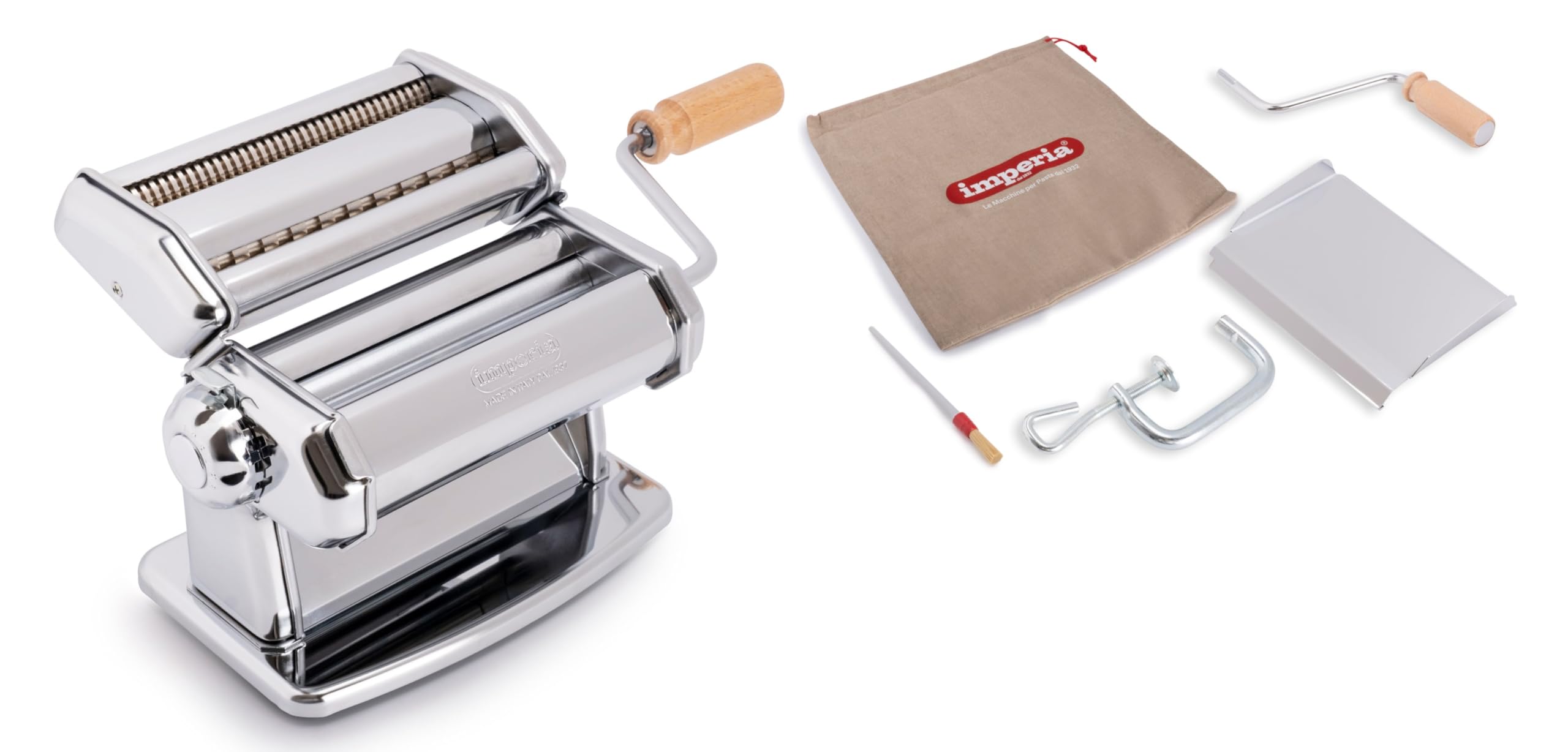 Imperia pasta maker storage pouch keeps components neatly organized when not in use.