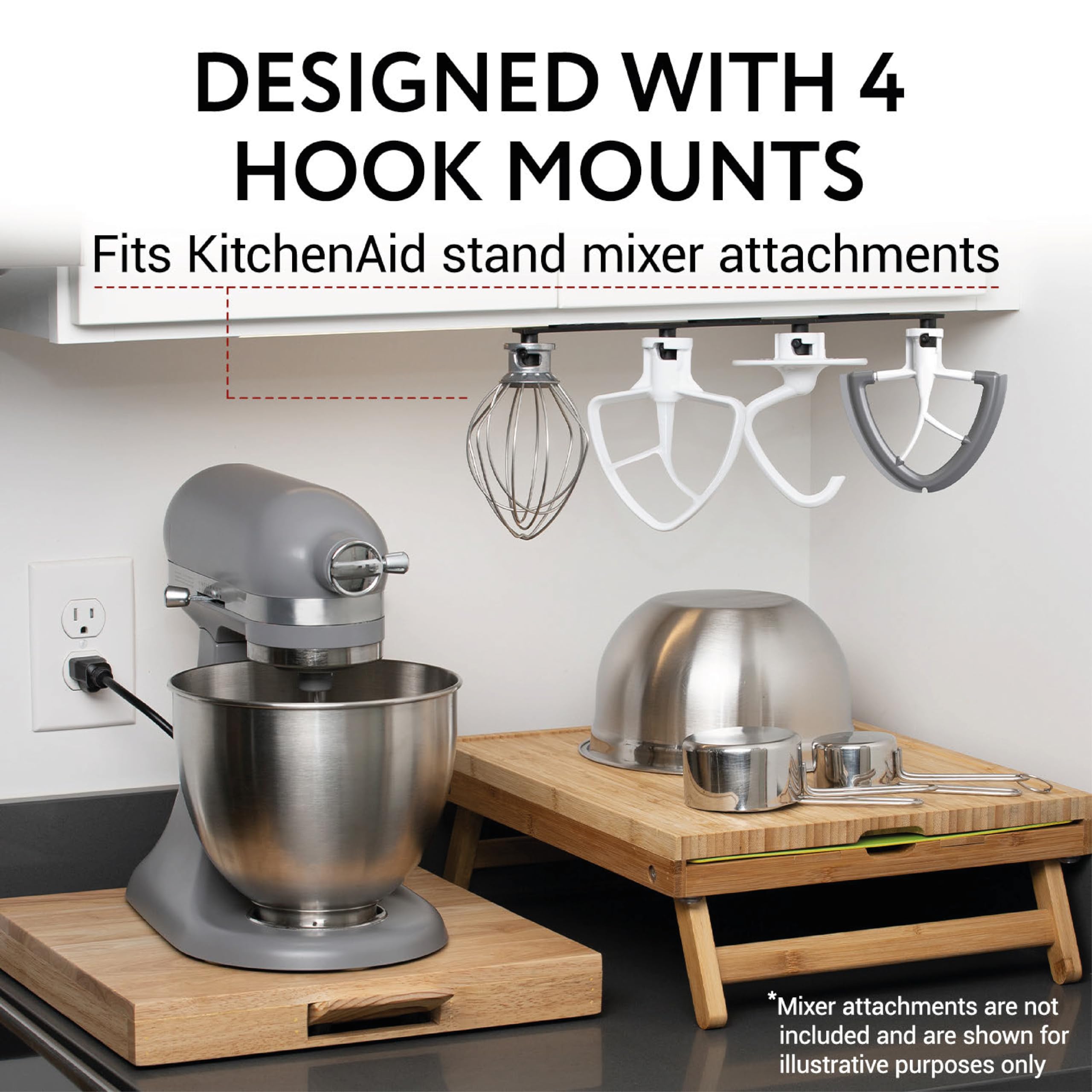 IMPRESA organizer with KitchenAid attachments like beaters and hooks ready to access.