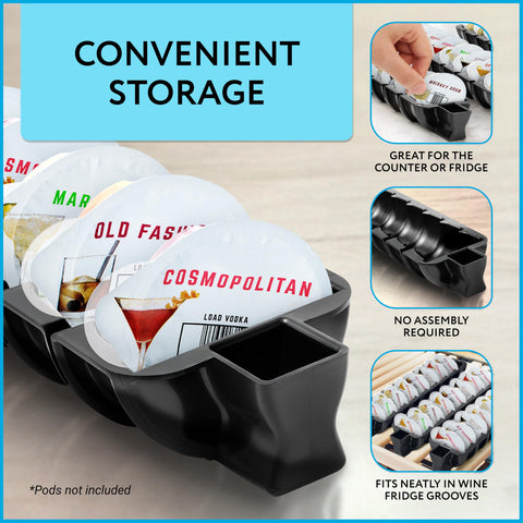 Impresa Capsule Holder fits on countertops or wine fridges for flexible storage.