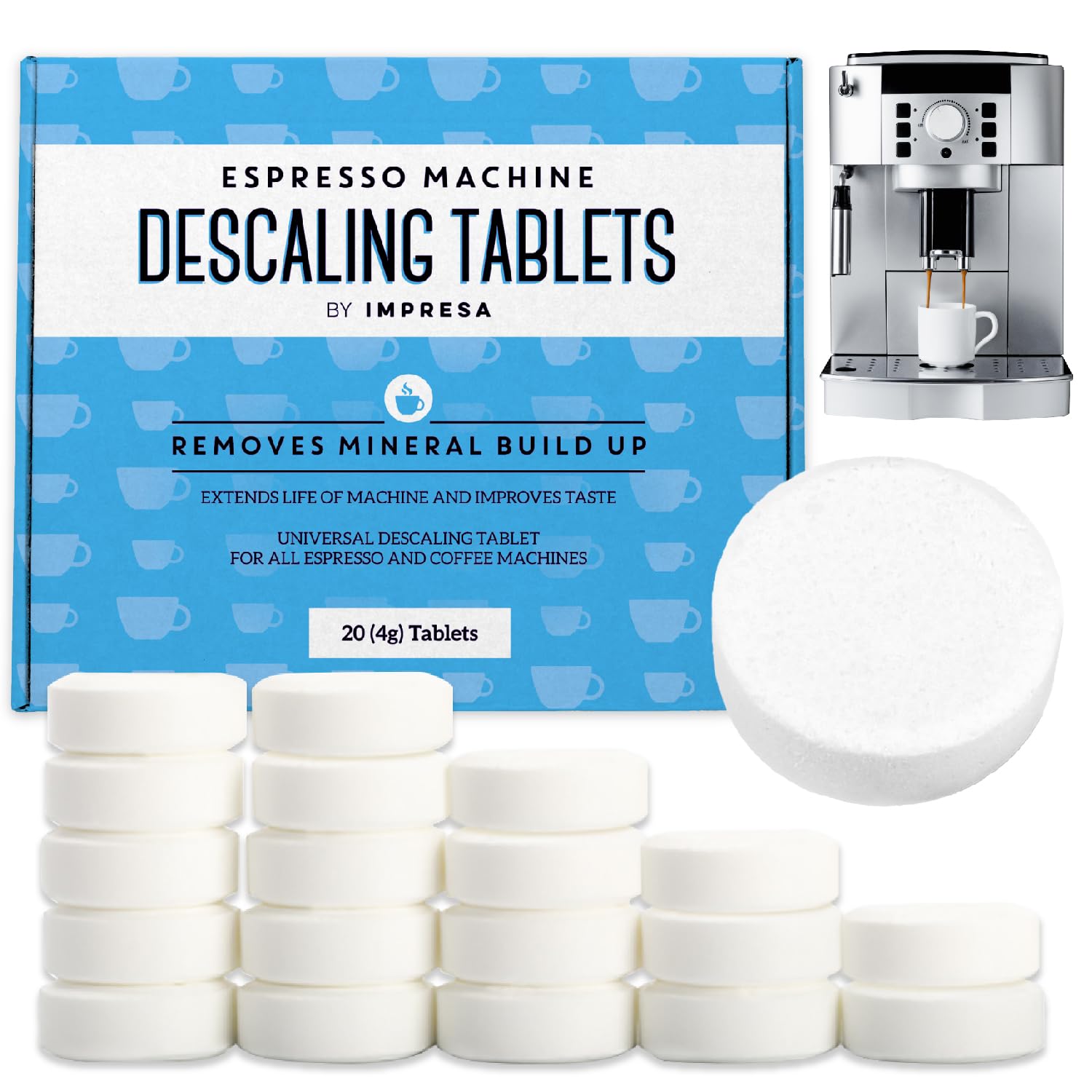 IMPRESA descaling tablets close-up for espresso machines ensuring smoother maintenance