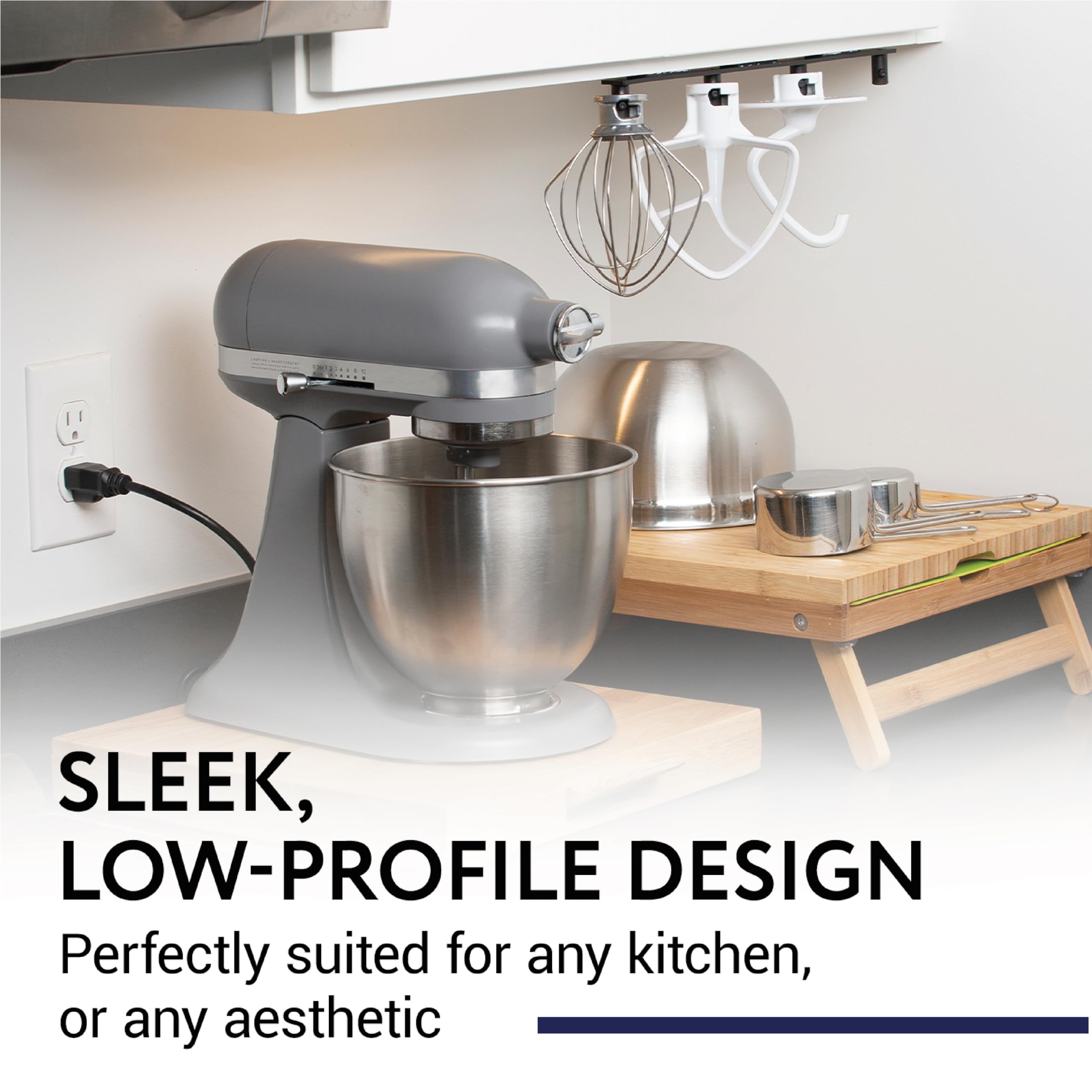 IMPRESA in-use with attachments neatly stored for easy baking and prep.