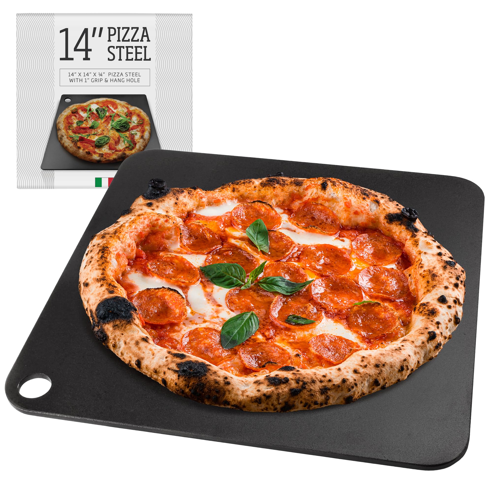 IMPRESA pizza stone steel plate evenly distributes heat for a crispy crust
