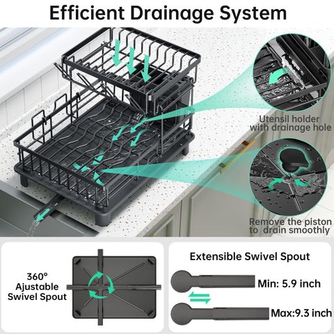IMXSUMDA dish drying rack swivel-spout directs water away for easy drainage.