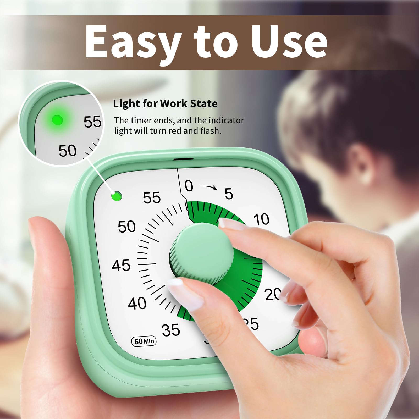 Incolumitas Visual Timer desk setup showing compact design fits any workspace.