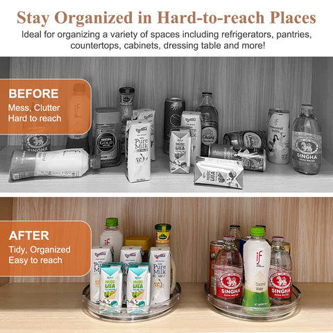 Incostar pantry condiment lazy susan neatly stores bottles and jars.