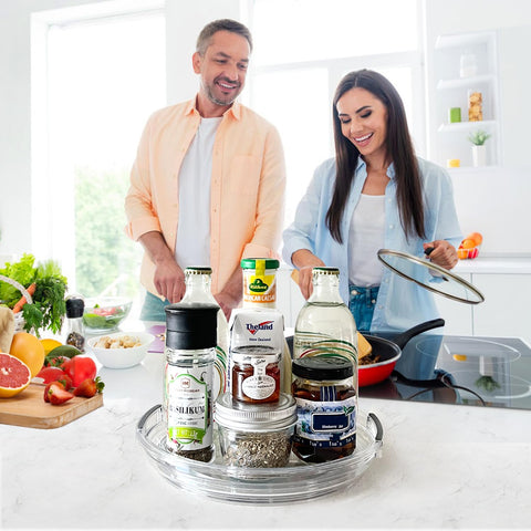 Incostar refrigerator fruit and veggie lazy susan for quick retrieval.